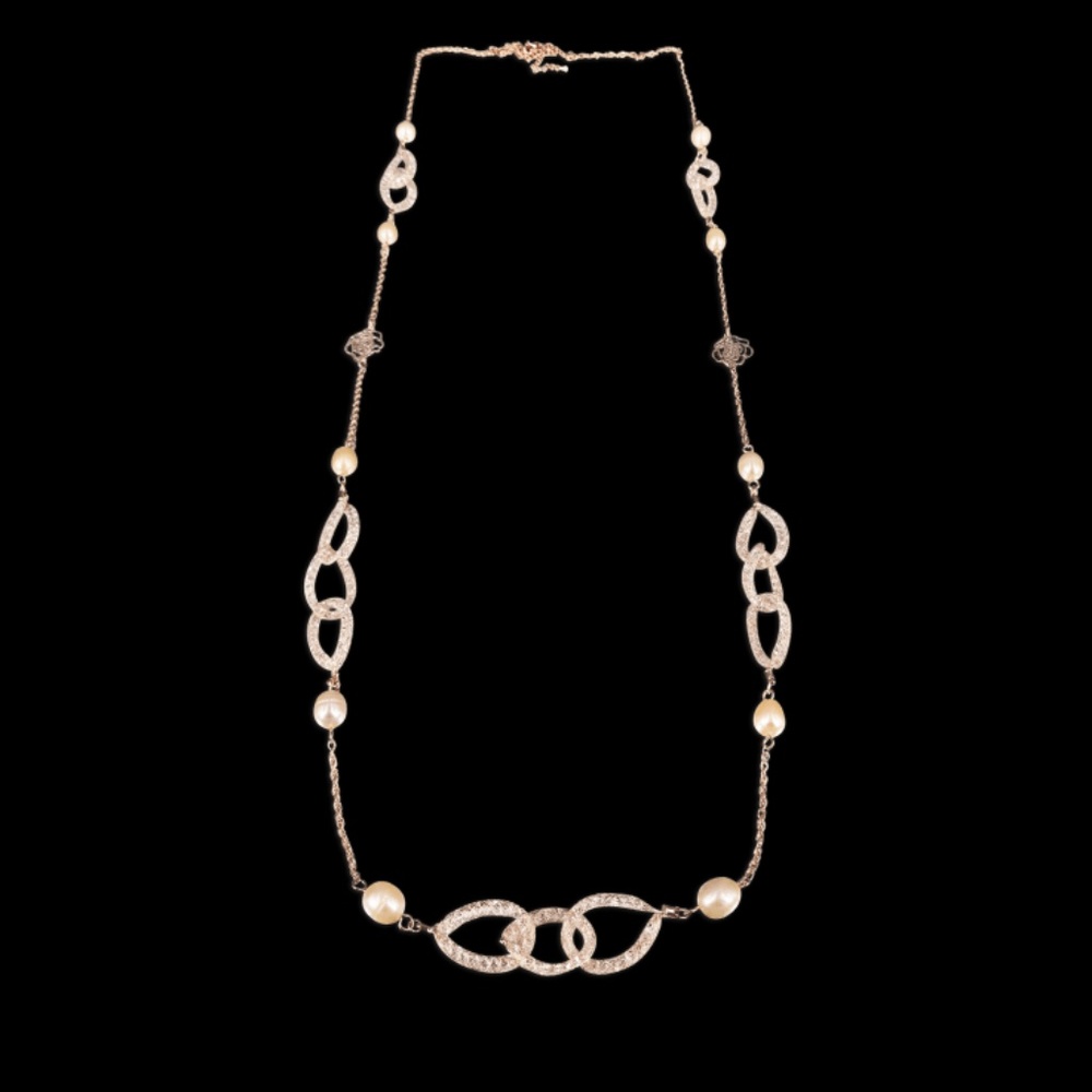 *New 18K Rose Gold Necklace w/ Pearls & Swarovski*